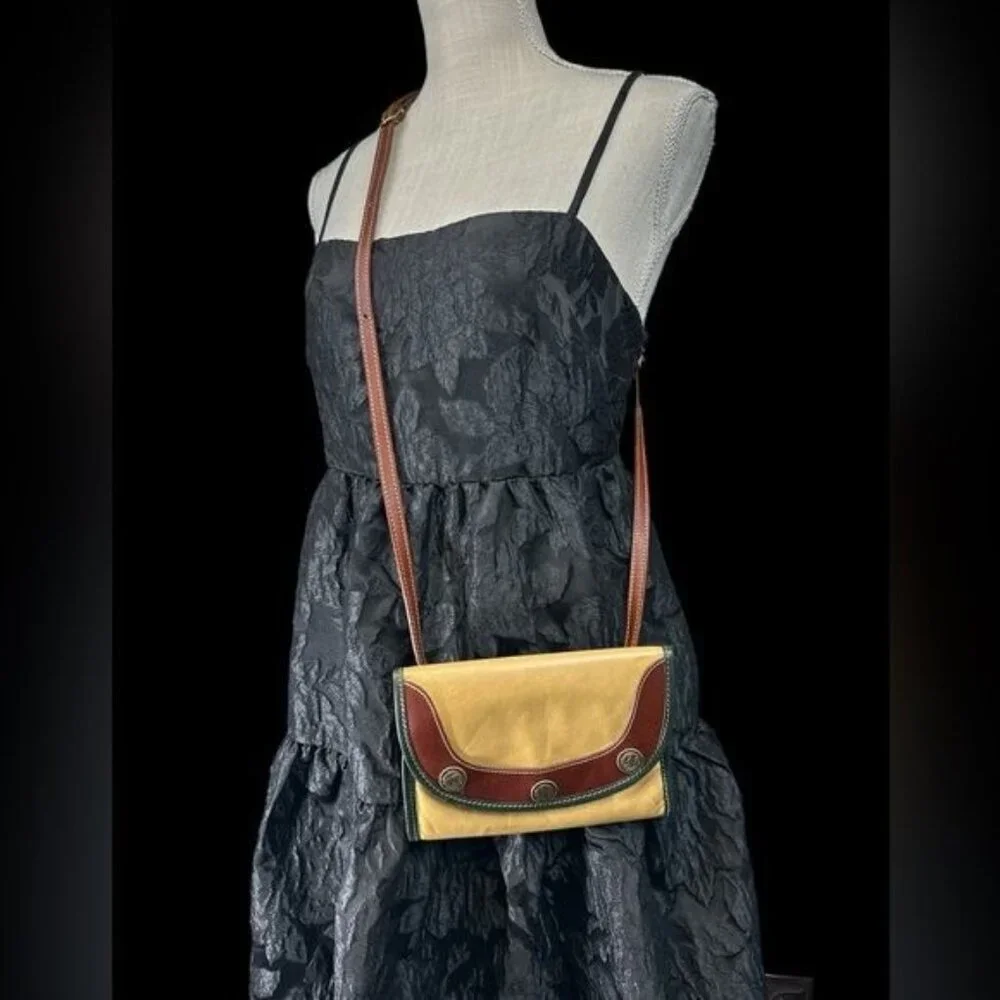 Vintage Brahmin Purse Womens Colorblock Leather 3-button Flap Crossbody Clutch_2